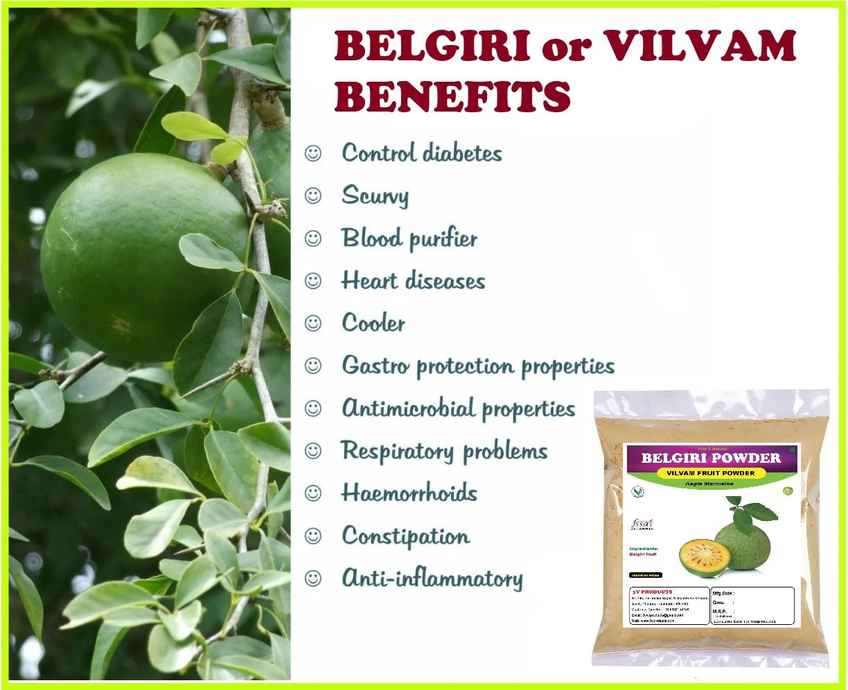 3v Products Organic Belgiri Powder Vilvam Fruit, Bael Phal Dry, Bilva, Aegle Marmelos, Wood Apple, Cholesterol, Body Heat Reduce, Gastric & Constipation | 1 Kg 2.2lbs - Image 2