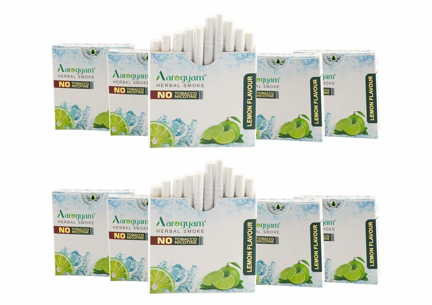 Aarogyam Herbals 100% Tobacco & Nicotine Free Cigarette For Relieve Stress & Mood Enhance Product For Smokers - 10 Sticks In Each Packet Lemon Flavour, Pack Of 10