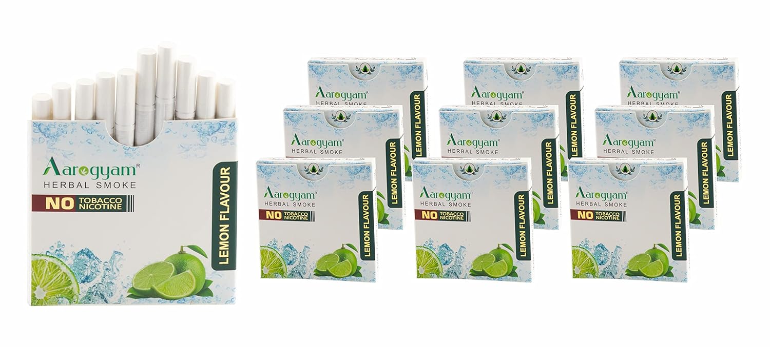 Aarogyam Herbals 100% Tobacco & Nicotine Free Cigarette For Relieve Stress & Mood Enhance Product For Smokers - 10 Sticks In Each Packet Lemon Flavour, Pack Of 10 - Image 2
