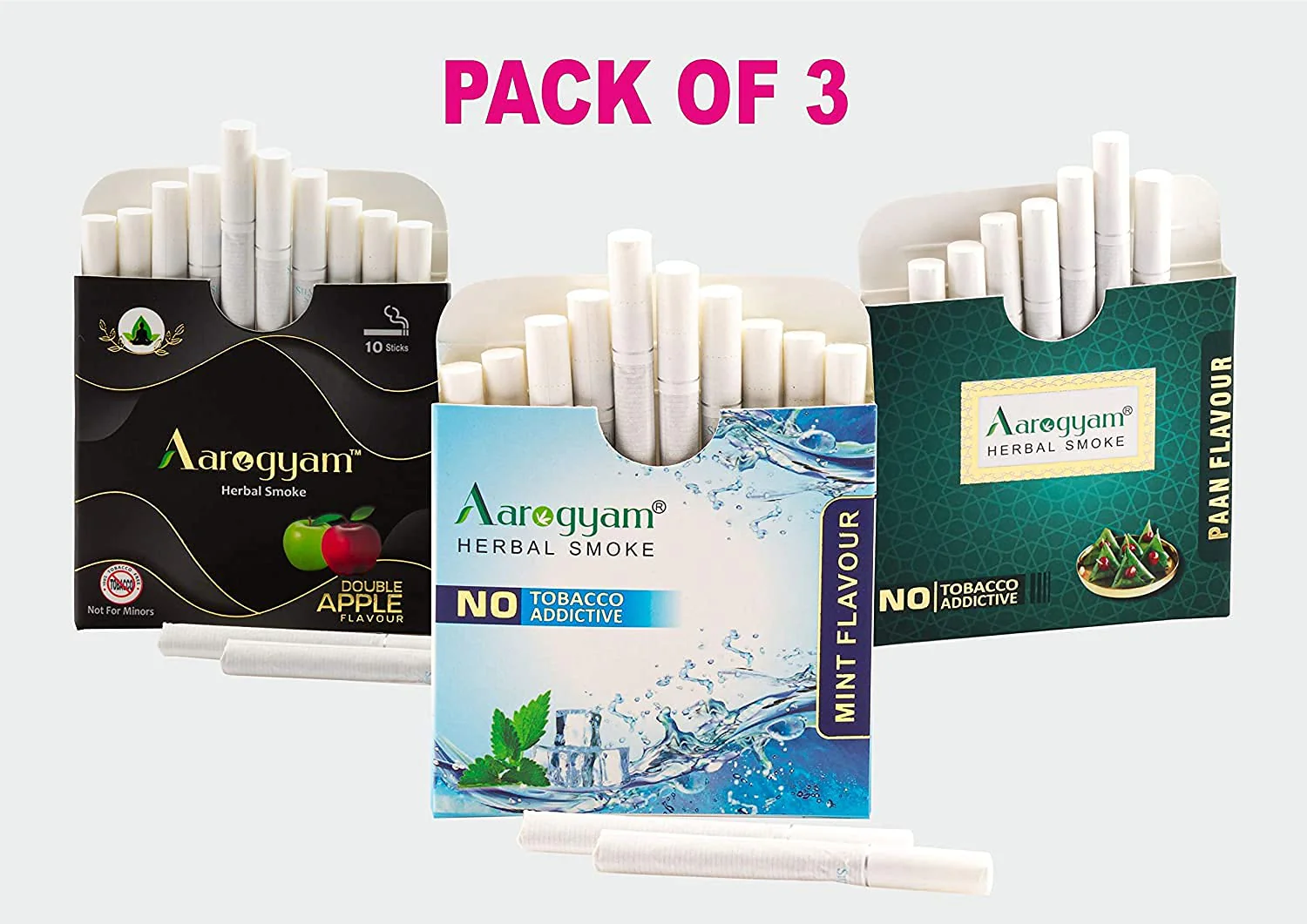 Aarogyam Herbals Flavour Cigarette, Tobacco & Nicotine Free Smoke For Relieve Stress And Mood Enhance Product For Smokers Pack Of 3 - Double Apple, Mint, Paan Flavour 30 Sticks - Image 2