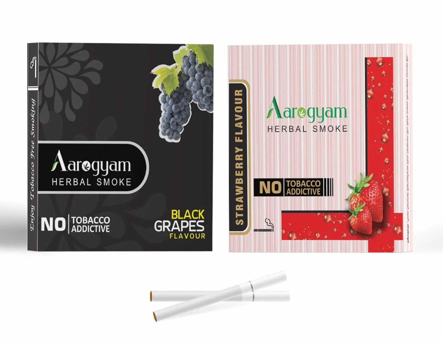 Aarogyam Herbals Pack Of 2 Flavours 100% Tobacco & Nicotine Free Cigarette For Relieve Stress & Mood Enhance Product Strawberry, Black Grapes - 10 Sticks X 2 Packets - Image 4