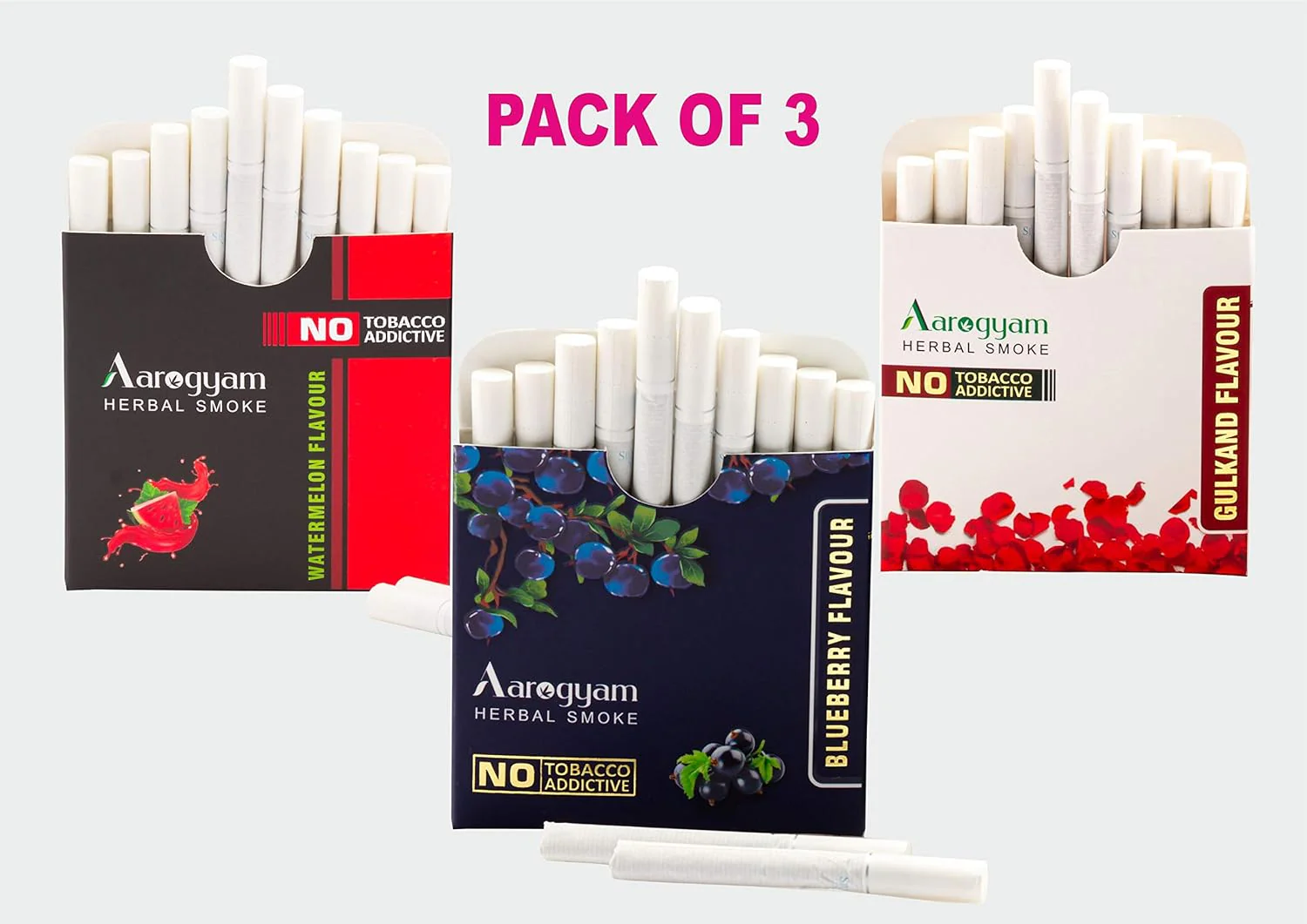 Aarogyam Herbals Tobacco And Nicotine Free Herbal Flavor Smoke For Relieve Stress And Mood Enhance Product - Watermelon, Blueberry, Gulkand Flavour - Pack Of 3 30 Sticks - Image 5