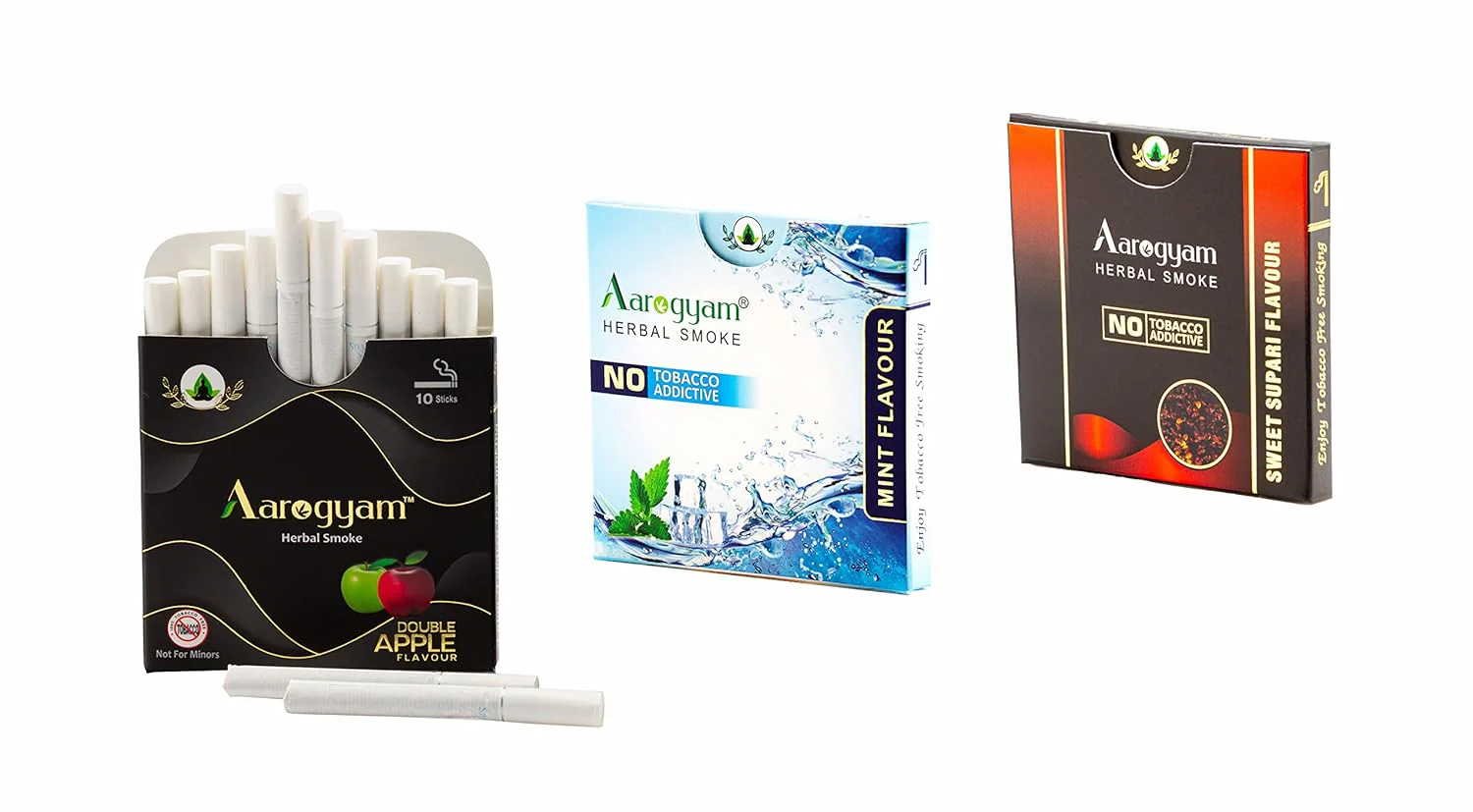 Aarogyam Herbals Tobacco & Nicotine Free Herbal Flavored Cigarette For Relieve Stress And Mood Enhance Product - Sweet Supari, Double Apple, Mint Flavour - Pack Of 3 30 Sticks - Image 2