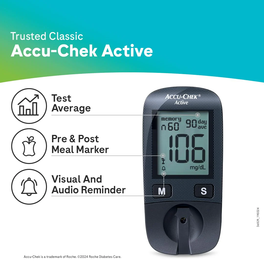 Accu-Chek Active Blood Glucose Glucometer Kit With Vial Of 10 Strips, 10 Lancets And A Lancing Device Free For Accurate Blood Sugar Testing - Image 4
