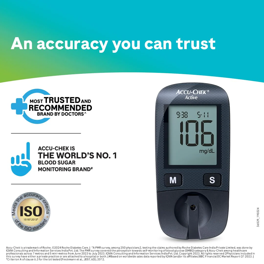 Accu-Chek Active Blood Glucose Glucometer Kit With Vial Of 10 Strips, 10 Lancets And A Lancing Device Free For Accurate Blood Sugar Testing - Image 5