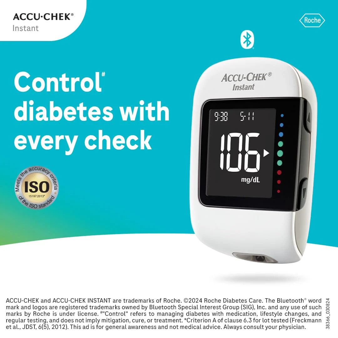 Accu-Chek Instant Blood Glucose Glucometer (with Bluetooth) with Vial of 10 Strips, 10 Lancets and a Lancing Device FREE for Accurate Blood Sugar Testing - Image 4