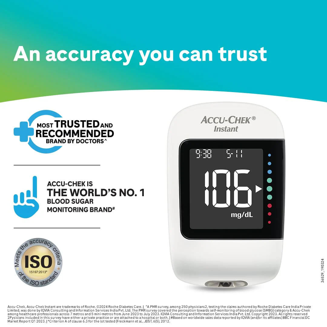 Accu-Chek Instant Blood Glucose Glucometer (with Bluetooth) with Vial of 10 Strips, 10 Lancets and a Lancing Device FREE for Accurate Blood Sugar Testing - Image 7