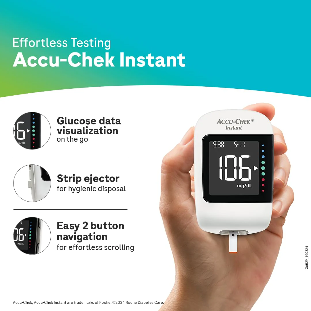 Accu-Chek Instant Blood Glucose Glucometer (with Bluetooth) with Vial of (10 Strips) 10 Lancets and a Lancing Device FREE for Accurate Blood Sugar Testing - Image 5