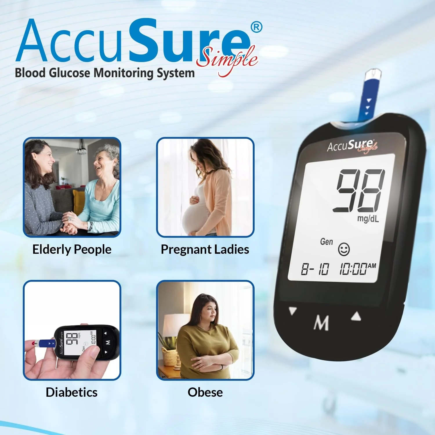 AccuSure Instant Digital Simple Glucometer Kit With 25 Strips+ 10 Lancets+ 1 Lancing Device For Accurate Blood Glucose Sugar Testing Machine - Image 4