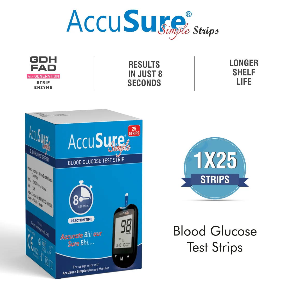 AccuSure Simple Blood Glucose Test Strip - 25 Strips - Image 3