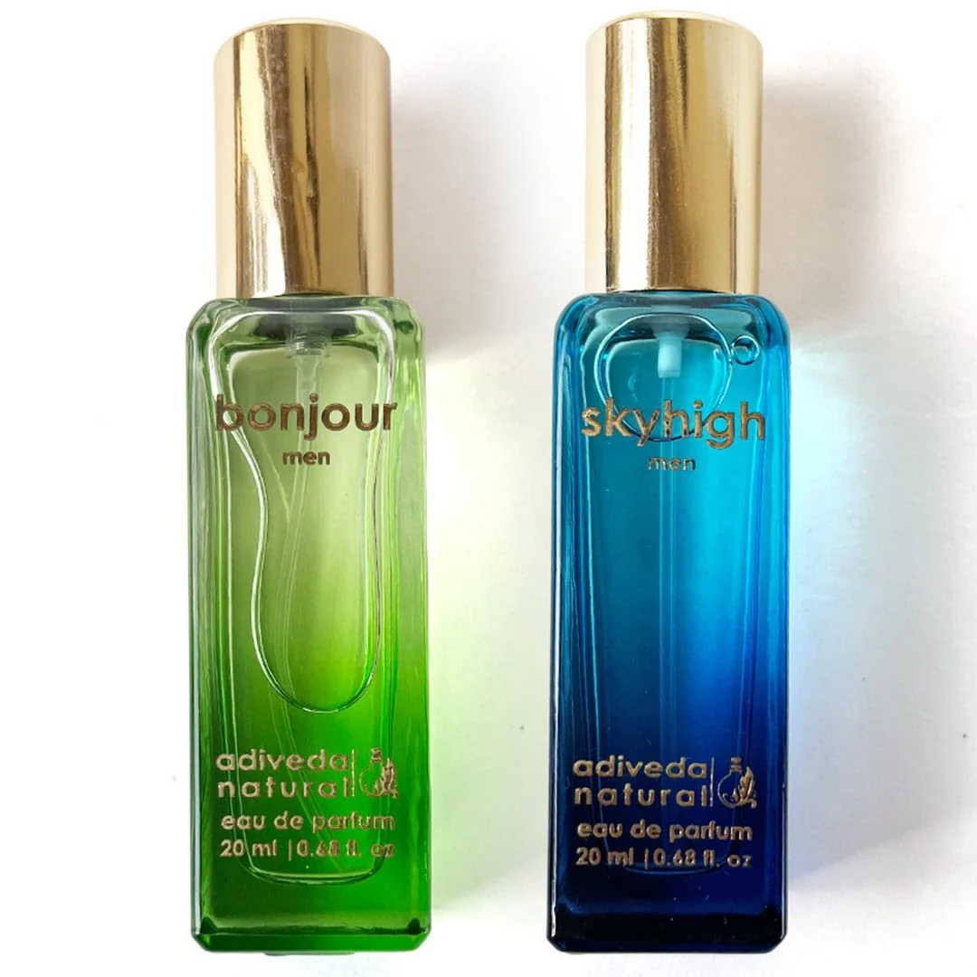 Adiveda Natural Bonjour & Skyhigh Eau De Parfum 20ml Each 0.68 Fl.oz. | Woody Musky Citrus | Long Lasting Aqua Fragrance For Men | Combo Of 2