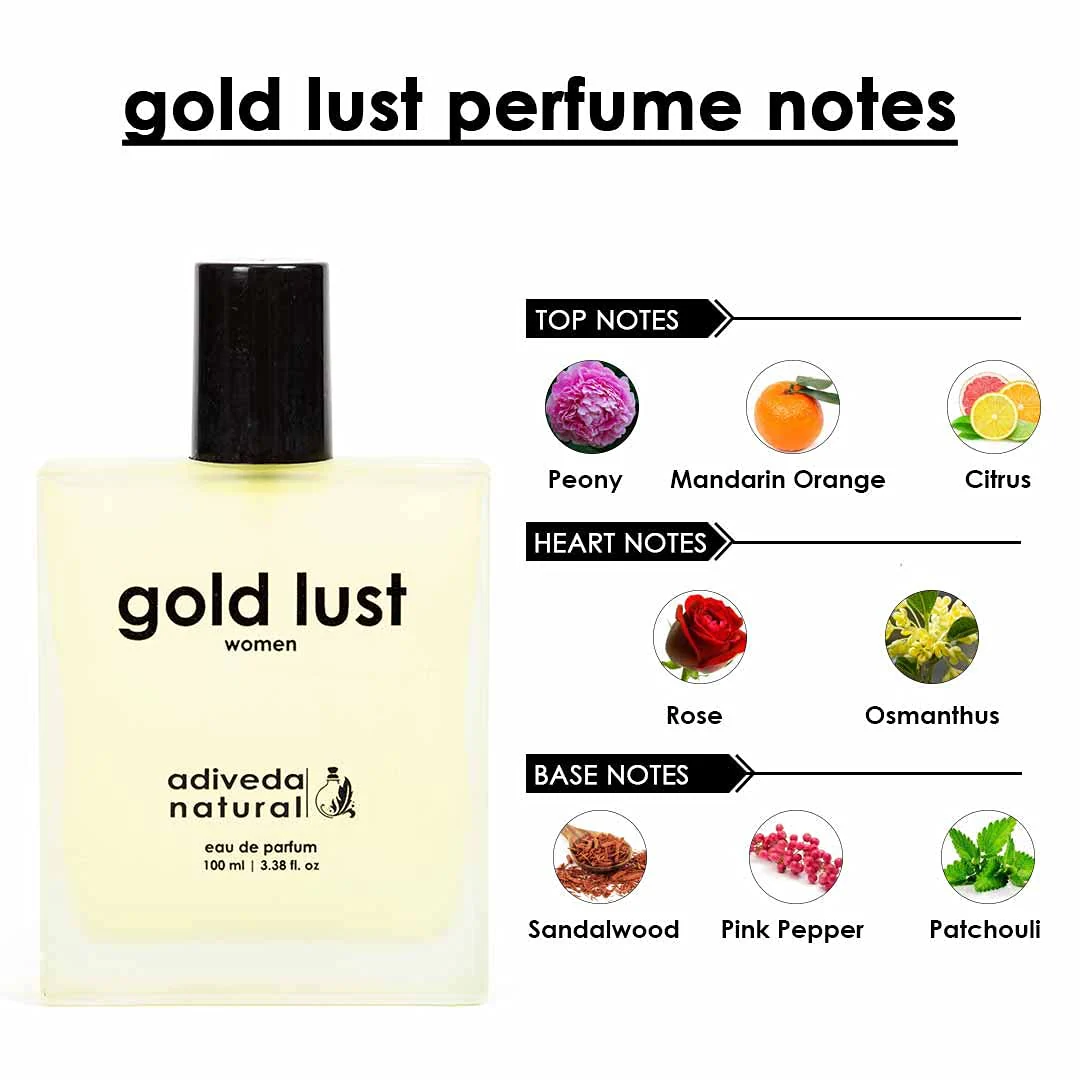 Adiveda Natural Gold Lust Eau De Parfum 100ml 3.38 Fl.oz. | Fresh Woody Perfume For Women - Image 3