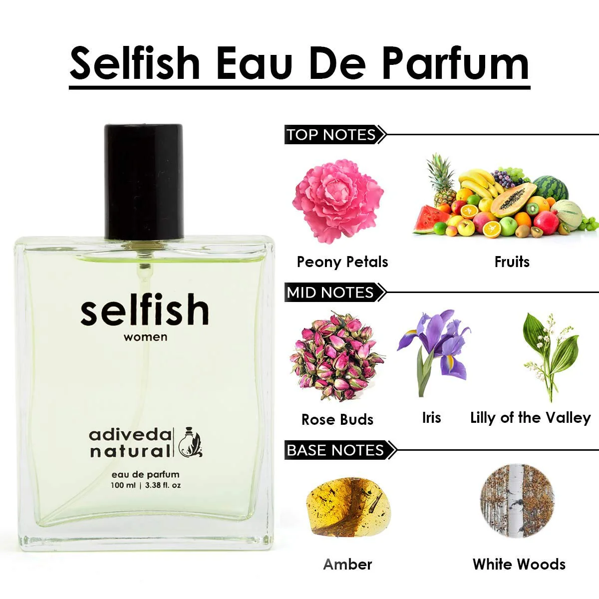 Adiveda Natural Selfish Eau De Parfum 100ml 3.38 Fl.oz. | Long Lasting Floral Perfume For Women | Ideal For Gifting - Image 3