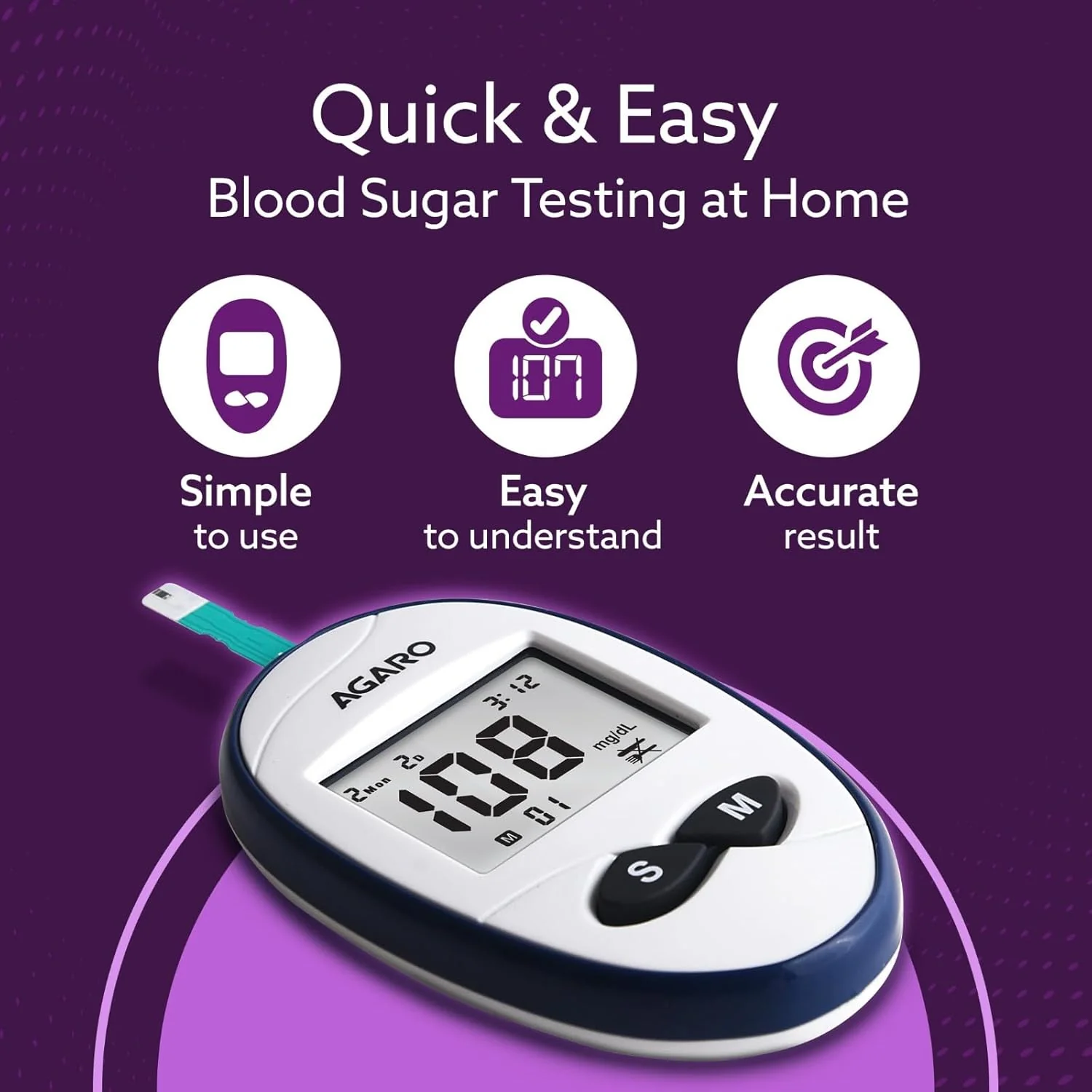Agaro Glucometer, Blood Glucose Monitoring System with 10pcs Strips & Lancets, Glucometer Machine, Instant Blood Sugar Test at Home, Fast Blood Sugar Testing Device, Simple & Accurate, GLM-76. - Image 4