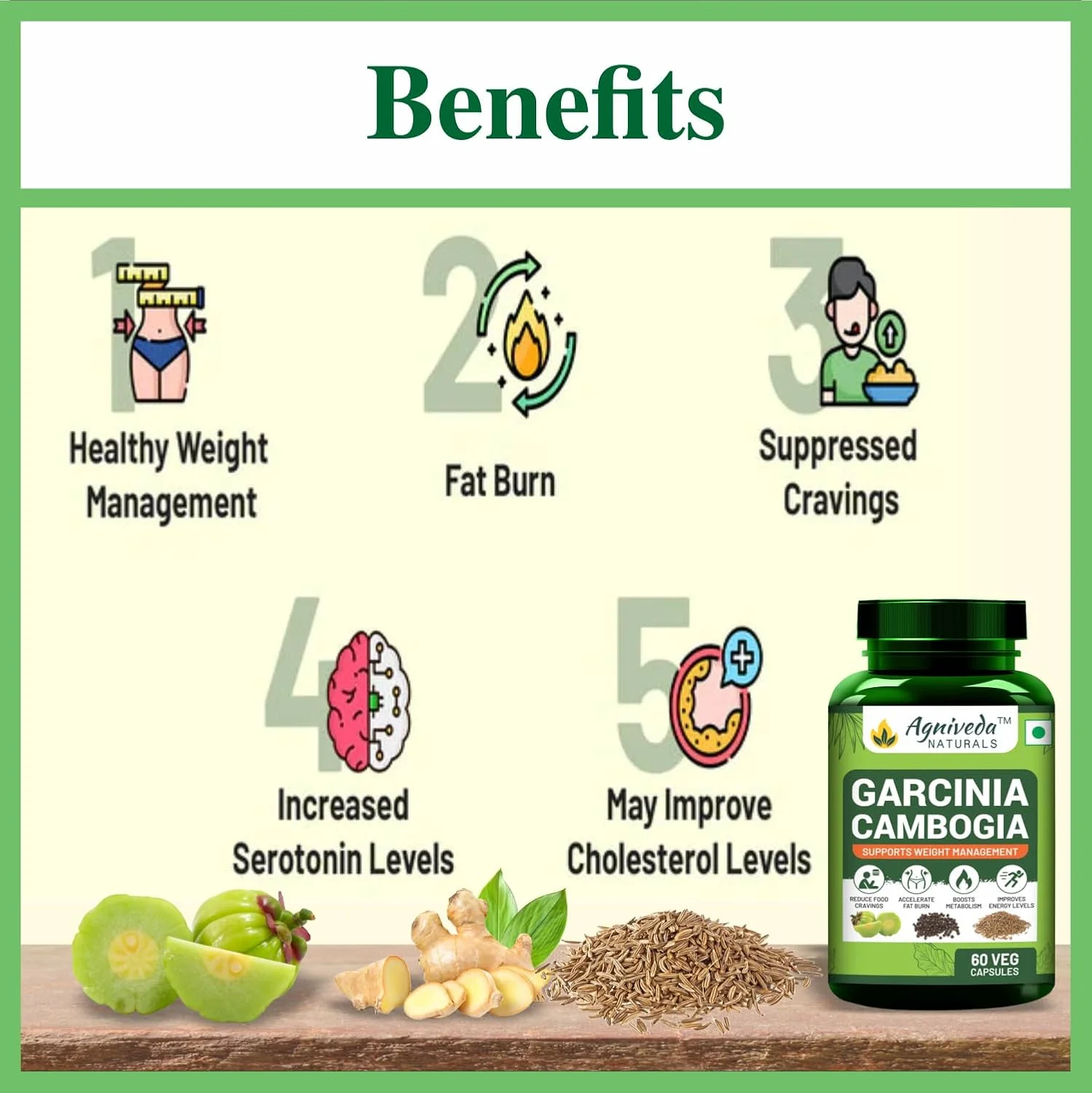 Agniveda Naturals Garcinia Cambogia Capsules Natural Weight Loss Supplement 1000mg Extract, Supports Metabolism & Energy, Supports Appetite Control, Reduce Fat Storage | 60 Capsules 100gm 0.2lbs - Image 3