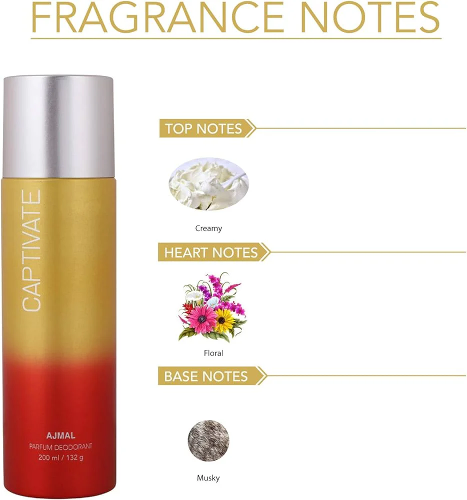Ajmal Aretha Eau De Parfum 50ml 1.6 Fl.oz. With Nightingale & Captivate Deodorant 200ml 6.7 Fl.oz. Each X2 | For Unisex Combo Of 3 - Image 2