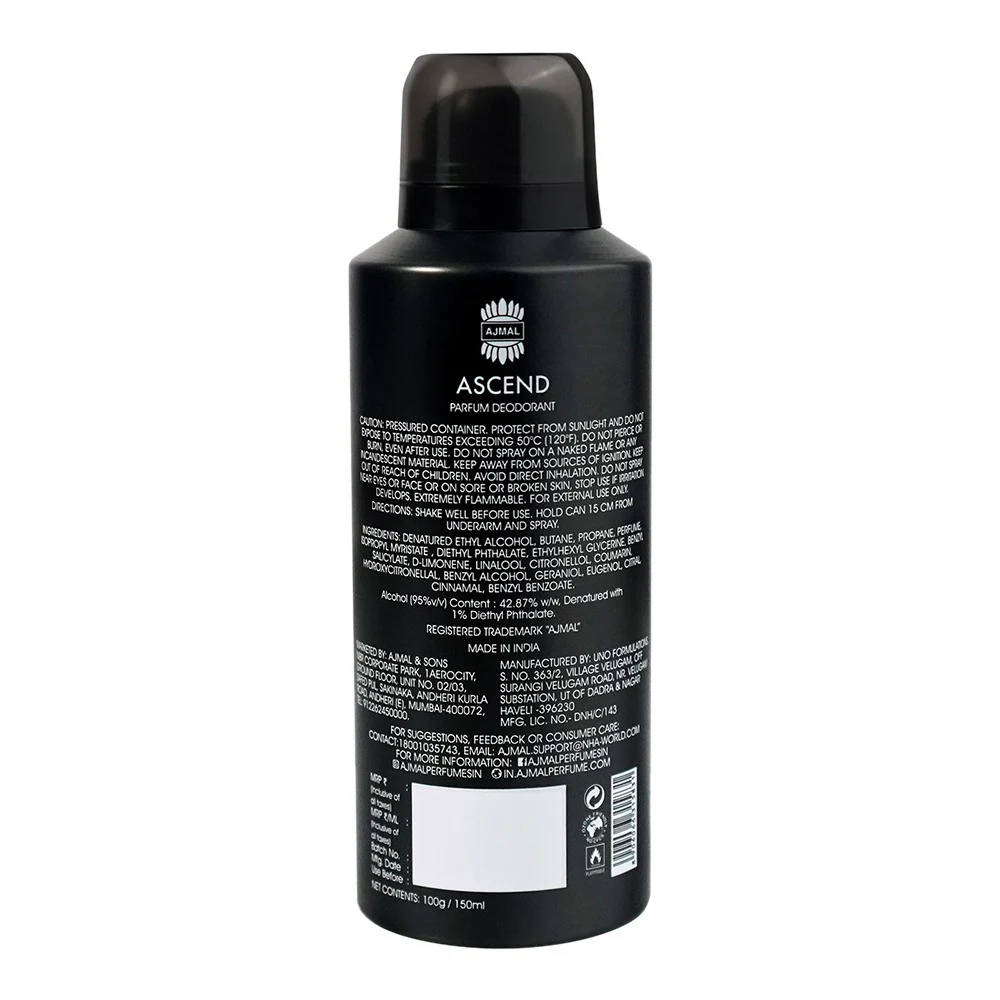 Ajmal Ascend Parfum Deodorant 150ml 5.0 Fl.oz. Office Wear Gift For Men & Women | Long Lasting - Image 2