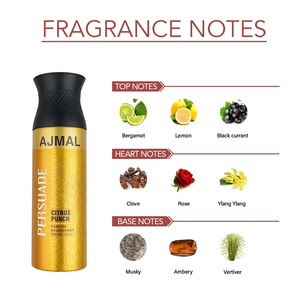 Ajmal Persuade Citrus Punch Parfum Deodorant 200ml 6.7 Fl.oz. Casual Wear Gift For Men & Women - Image 4