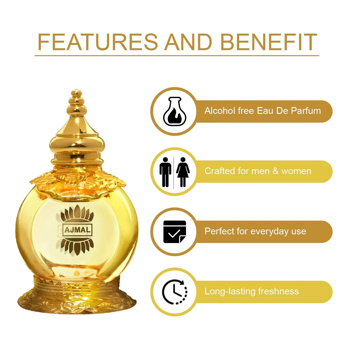 Ajmal Selfie Concentrated Perfume Oil Woody Aromatic Alcohol-free Attar 10ml 0.3 Fl.oz. For Men & Mukhallat Al Wafa Concentrated Perfume Oil Oriental Musky Alcohol-free Attar 12ml 0.4 Fl.oz. For Unisex - Image 4