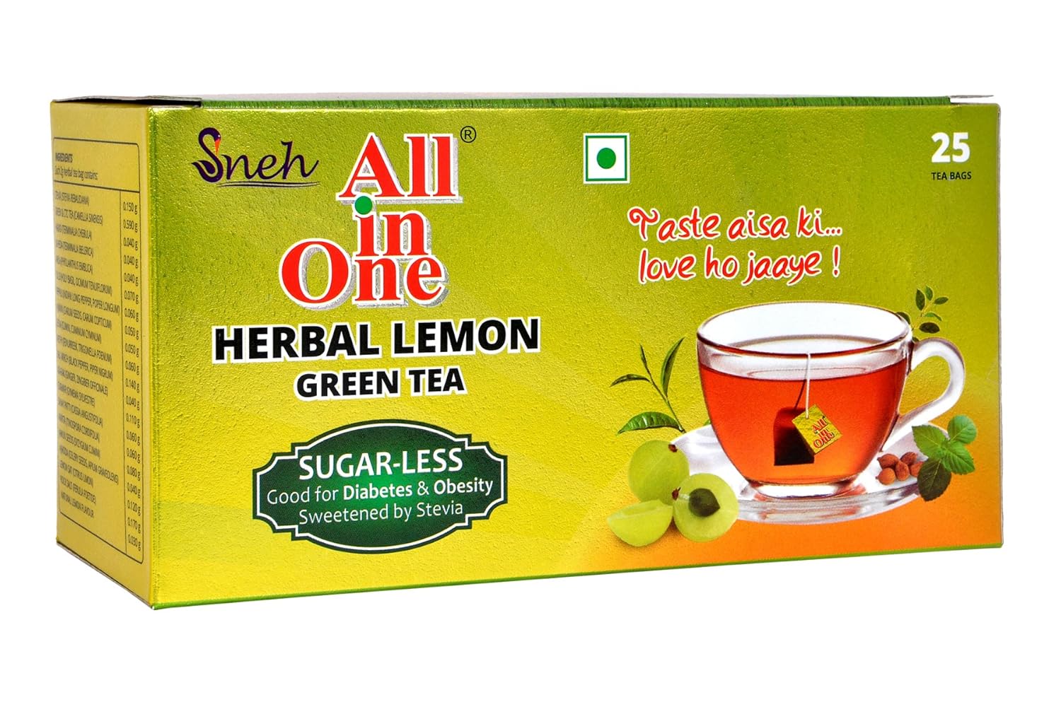 All In One Herbal Lemon Green Tea - 25 Tea Bags | Removes Gastric & Stomach Problems - Low Caffeine, Sugar Less - Image 3