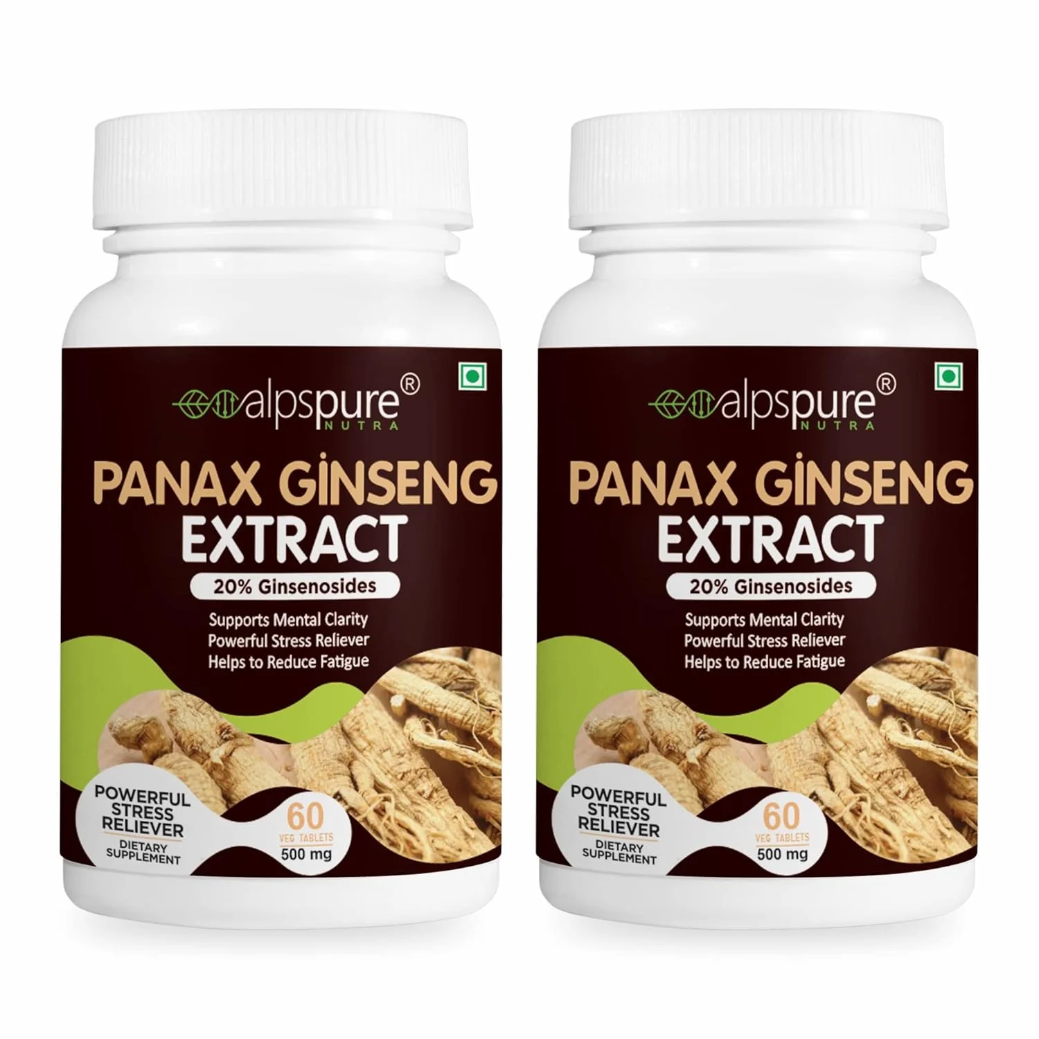 Alpspure Nutra Panax Ginseng Extract Tablets 500mg Korean Ginseng Extract Improves Exercise Performance, Immune Function, & Stress Reliever For Men & Women | 60 Tablets 100gm 0.2lbs Each Pack Of 2