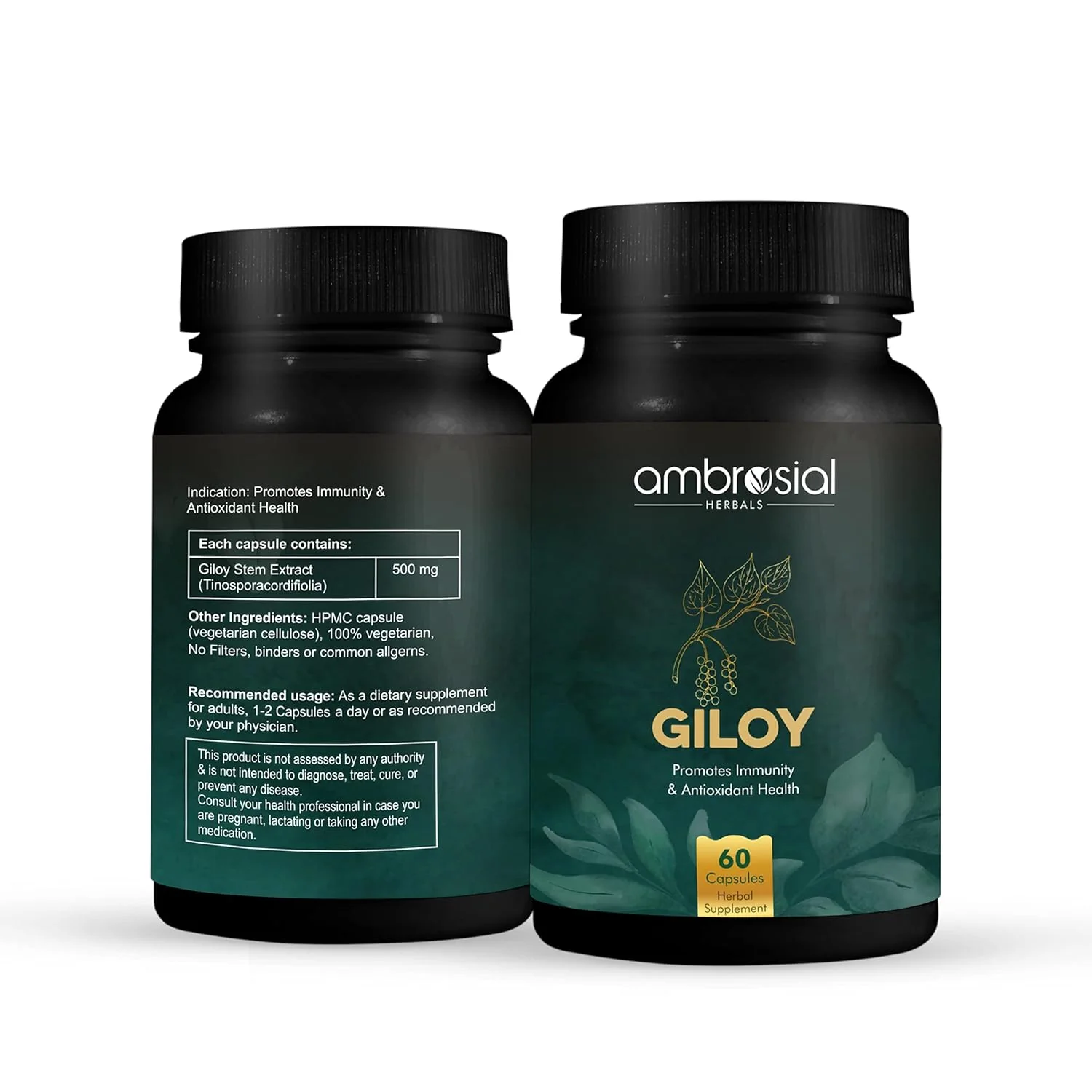 Ambrosial Giloy (Guduchi) High Strength 500mg Natural Giloy Extract Strengths Immune System & Antioxidant Health, Supports Overall Wellness | 60 Capsules 100gm 0.2lbs - Image 5