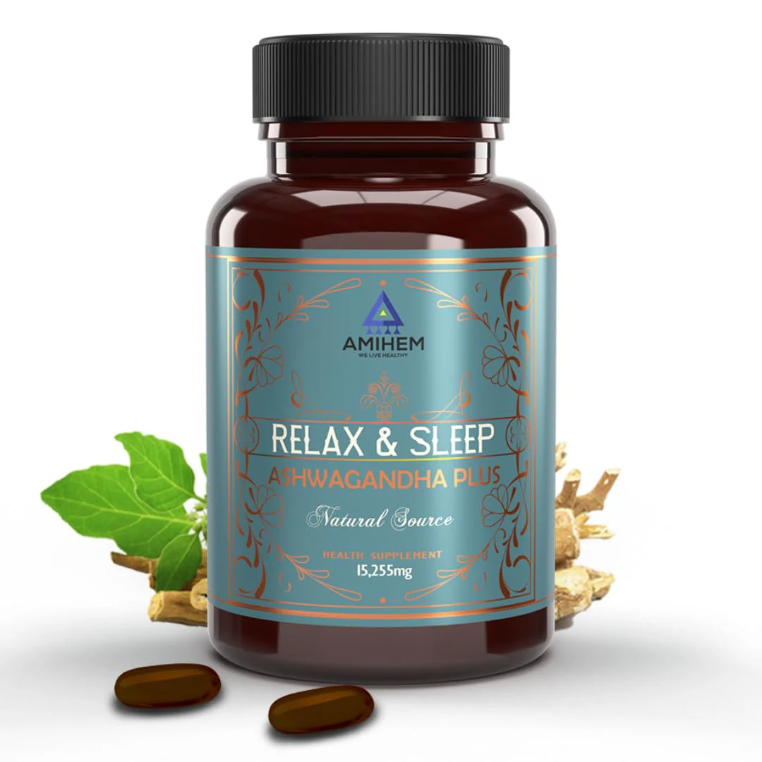 Amihem Ashwagandha Root Extract Stress Relief, Sleep Support & Cognitive Enhancement 500mg With 5% Withanolides Added Vitamin B6 & E Immunity Boost, Muscle Strength | 30 Tablets 50gm 0.1lbs