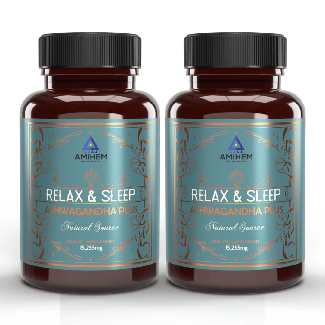 Amihem Ashwagandha Root Extract Stress Relief, Sleep Support & Cognitive Enhancement 500mg With 5% Withanolides Added Vitamin B6 & E Immunity Boost, Strength | 30 Tablets 50gm 0.1lbs Each Pack Of 2