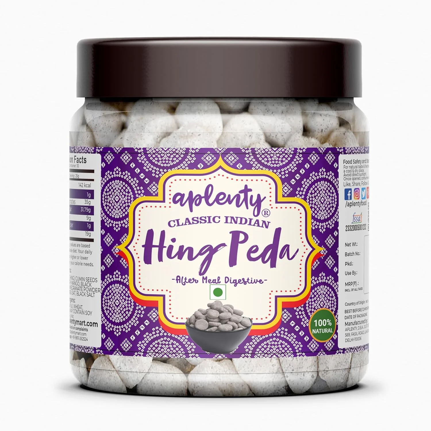 Aplenty Hing Pera 400gm, | Pachak Hingwadi Modak Peda | Jar Pack