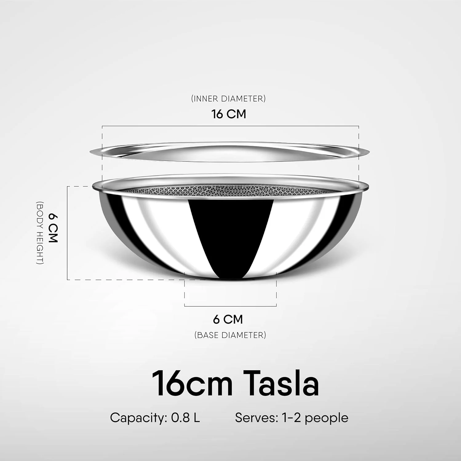 Artisan Hybrid Triply Non Stick Tasla With Lid, 0.8 Liters | Stainless Steel Kadai Or Tasla For Cooking - Triply Kadhai Or Tasla Metal Spatula Friendly, Induction & Gas Stove Compatible, 16 Cm - Image 5