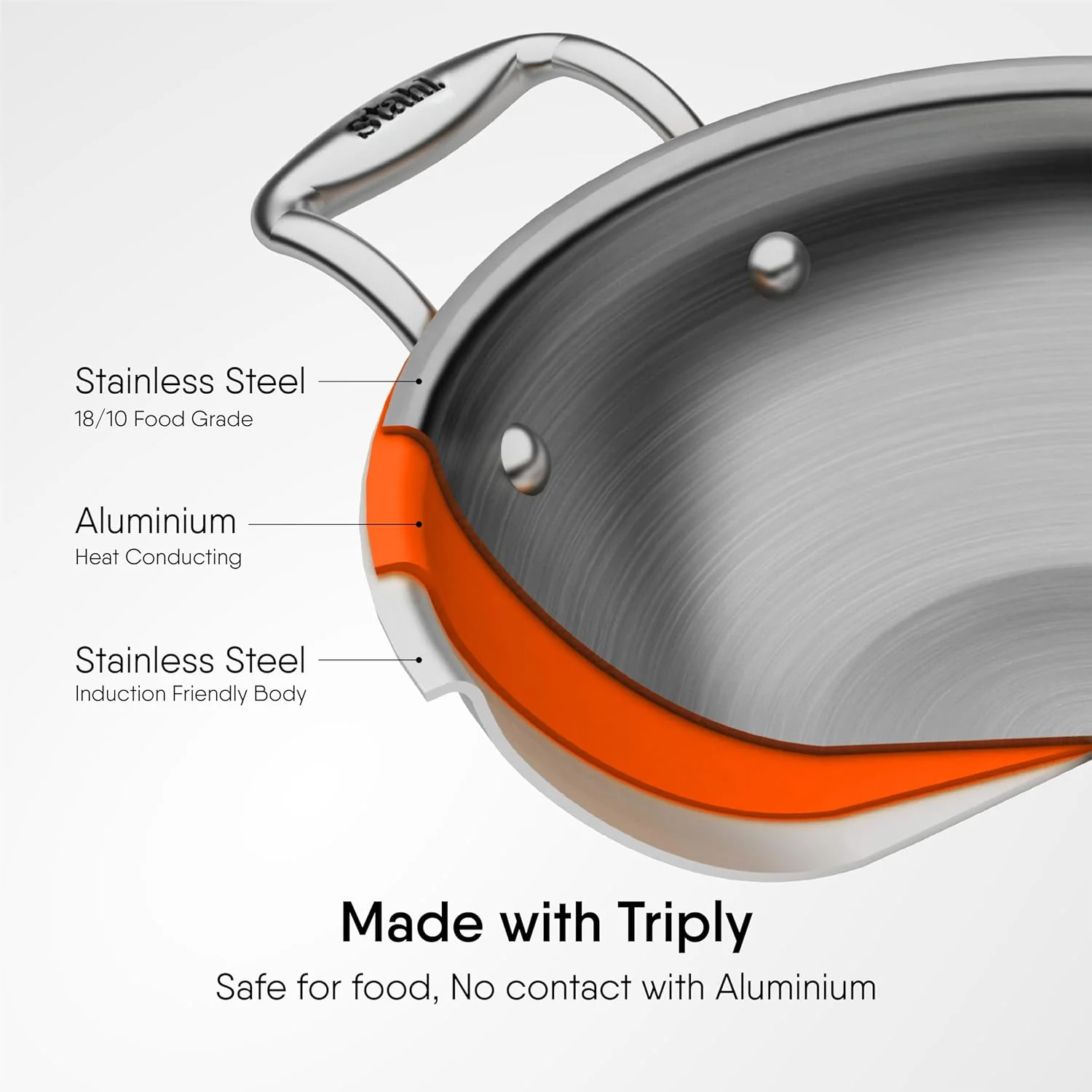 Artisan Triply Silver Stainless Steel Kadhai With Lid, 1.6 Liters | Kadai For Cooking, Stainless Steel Cookware Triply Kadai, Induction & Gas Stove Compatible, 20 Cm - Image 4