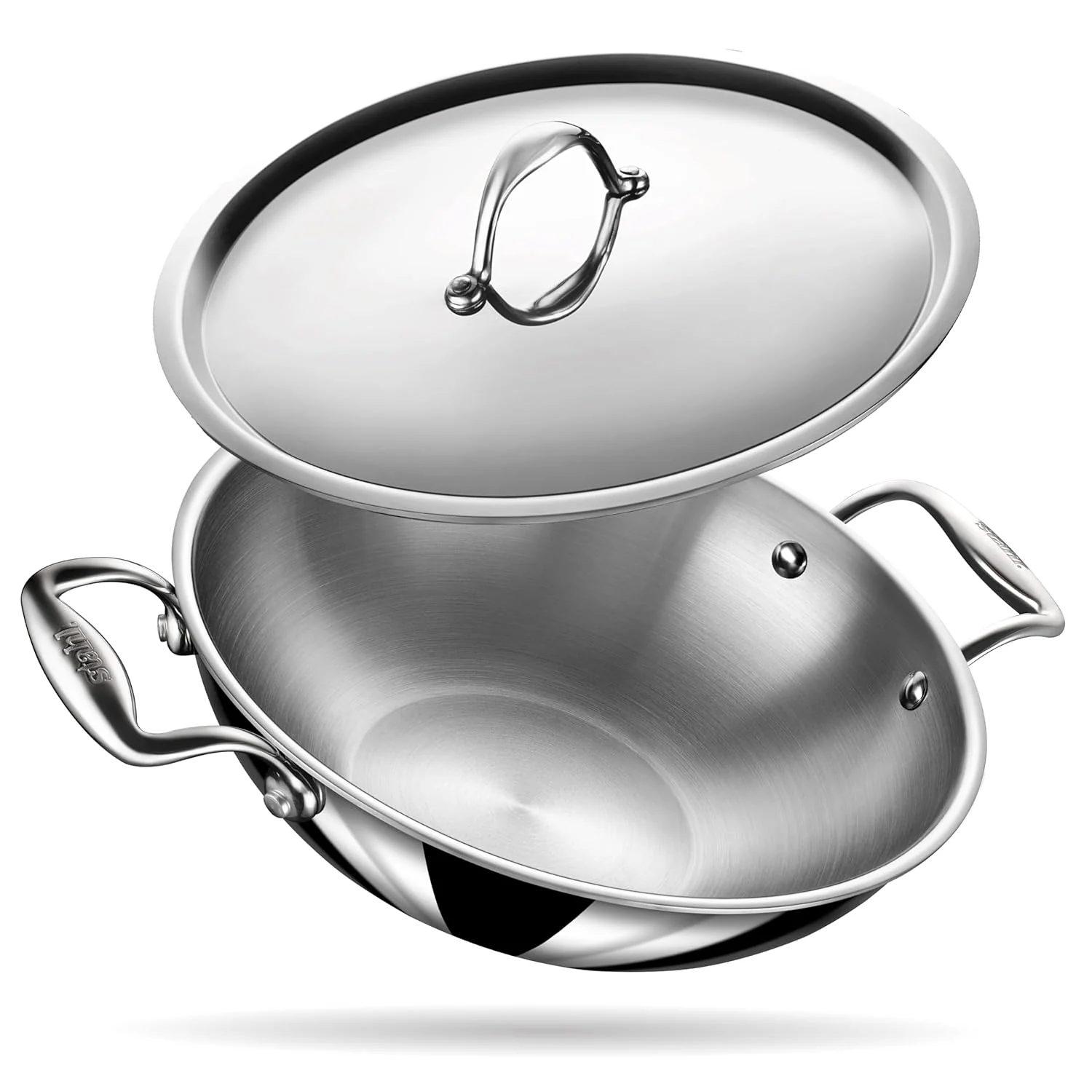 Artisan Triply Silver Stainless Steel Kadhai With Lid, 4.4 Liters | Kadai For Cooking, Stainless Steel Cookware Triply Kadai, Induction & Gas Stove Compatible, 28 Cm - Image 2