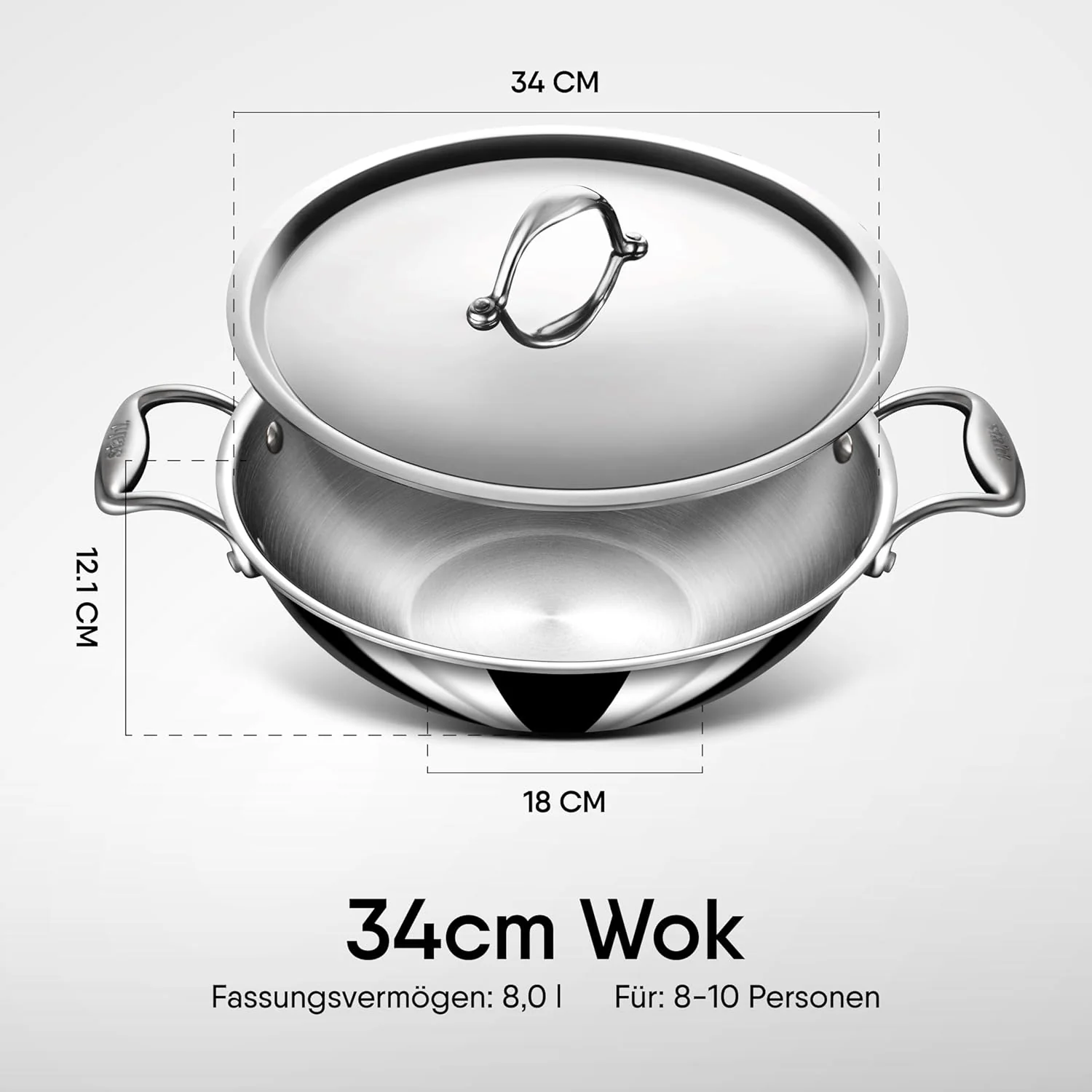 Artisan Triply Silver Stainless Steel Kadhai With Lid, 8 Liters | Kadai For Cooking, Stainless Steel Cookware Triply Kadai, Induction & Gas Stove Compatible, 34 Cm - Image 5