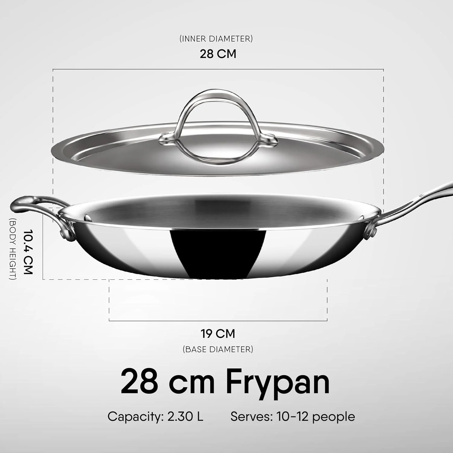 Artisan Triply Stainless Steel Fry Pan With Lid - 2.3 Liters, 28 Cm | Induction & Gas Stove Compatible - Image 2
