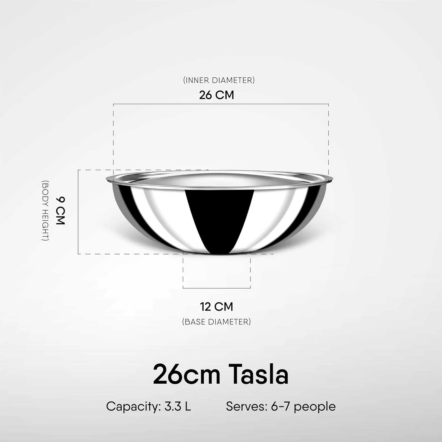 Artisan Triply Stainless Steel Tasla With Lid | Without Handle Kadai Induction Base 3.3 Liters, 26cm - Image 5