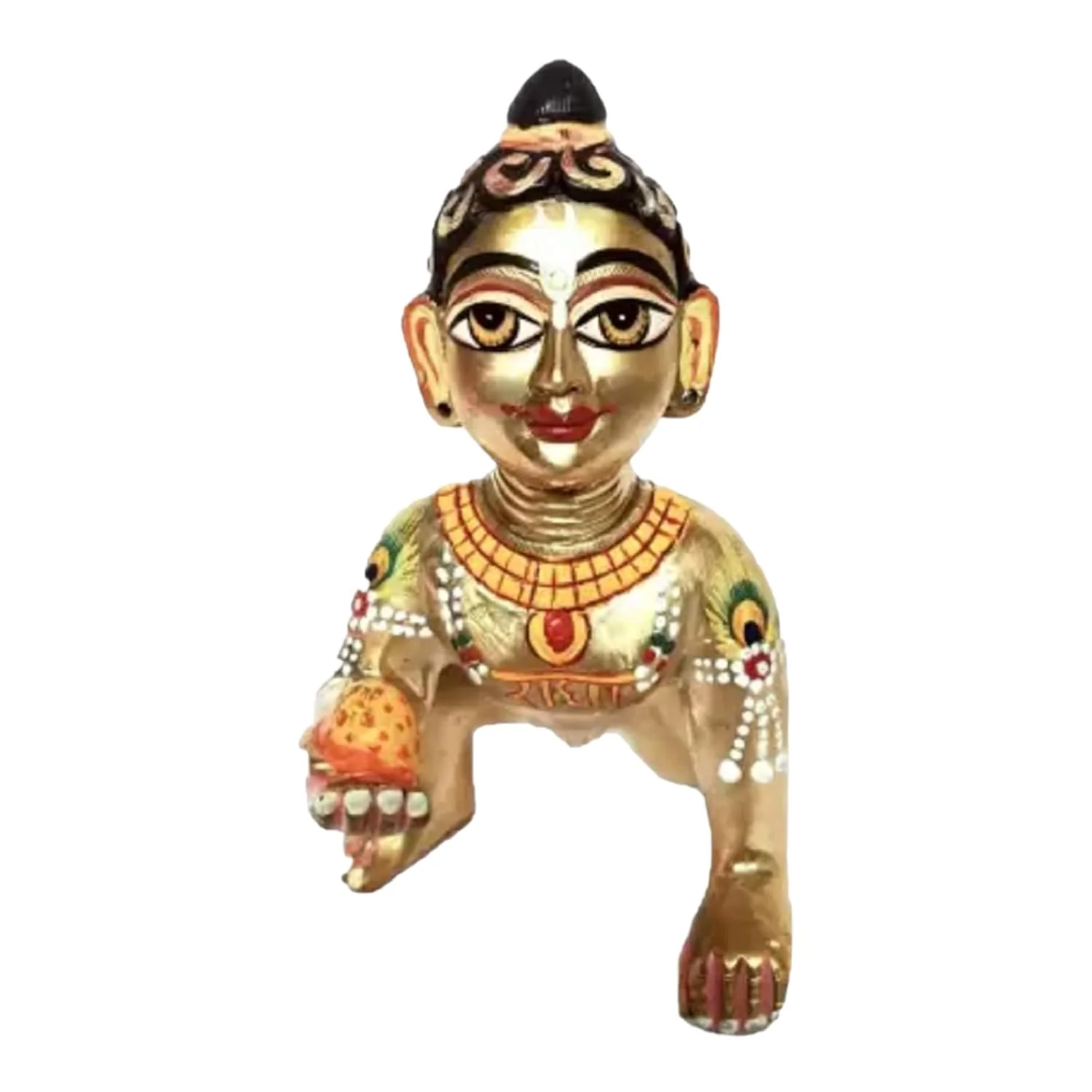 Ashtadhatu Brass Laddu Gopal Idol, Bal Gopal Ji, Gold, Metal, Idol - 3 Inch, Designing & Painting Laddu Krishna Ji, Antique Look, Occasion, Gold Hand Painted Idol