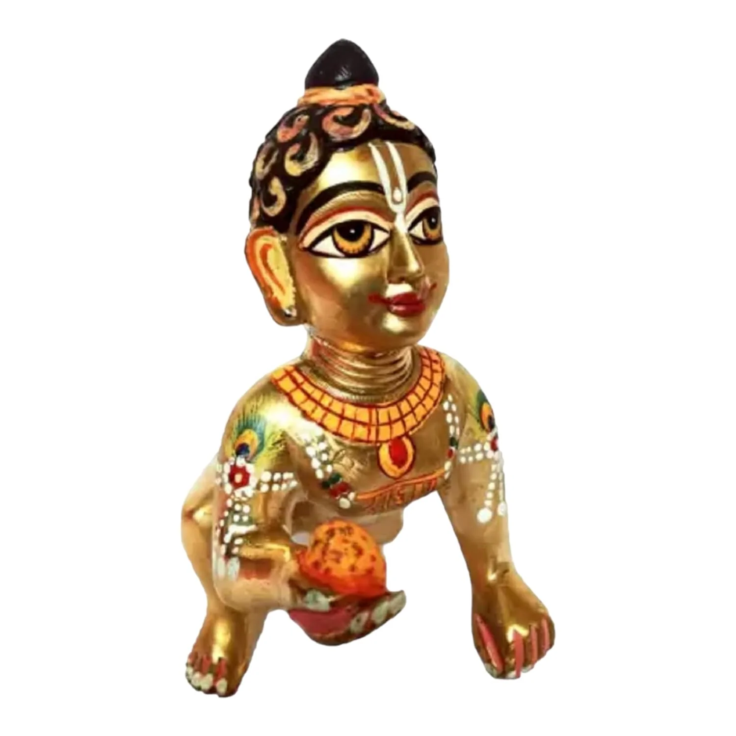 Ashtadhatu Brass Laddu Gopal Idol, Bal Gopal Ji, Gold, Metal, Idol - 3 Inch, Designing & Painting Laddu Krishna Ji, Antique Look, Occasion, Gold Hand Painted Idol - Image 2
