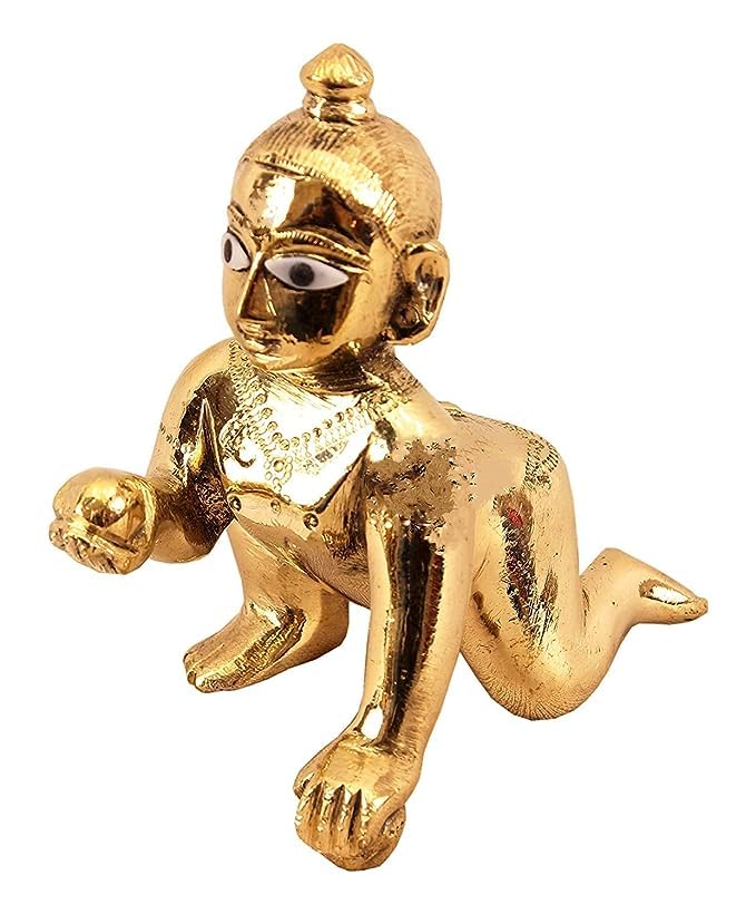 Ashtadhatu Laddu Gopal God Idol | Bal Gopal Ji Murti, Brass, Gold, Krishna Idol, Janmashtami Special For Home Temple, Thakur Ji Statue, Baby Krishna Idol - Image 3