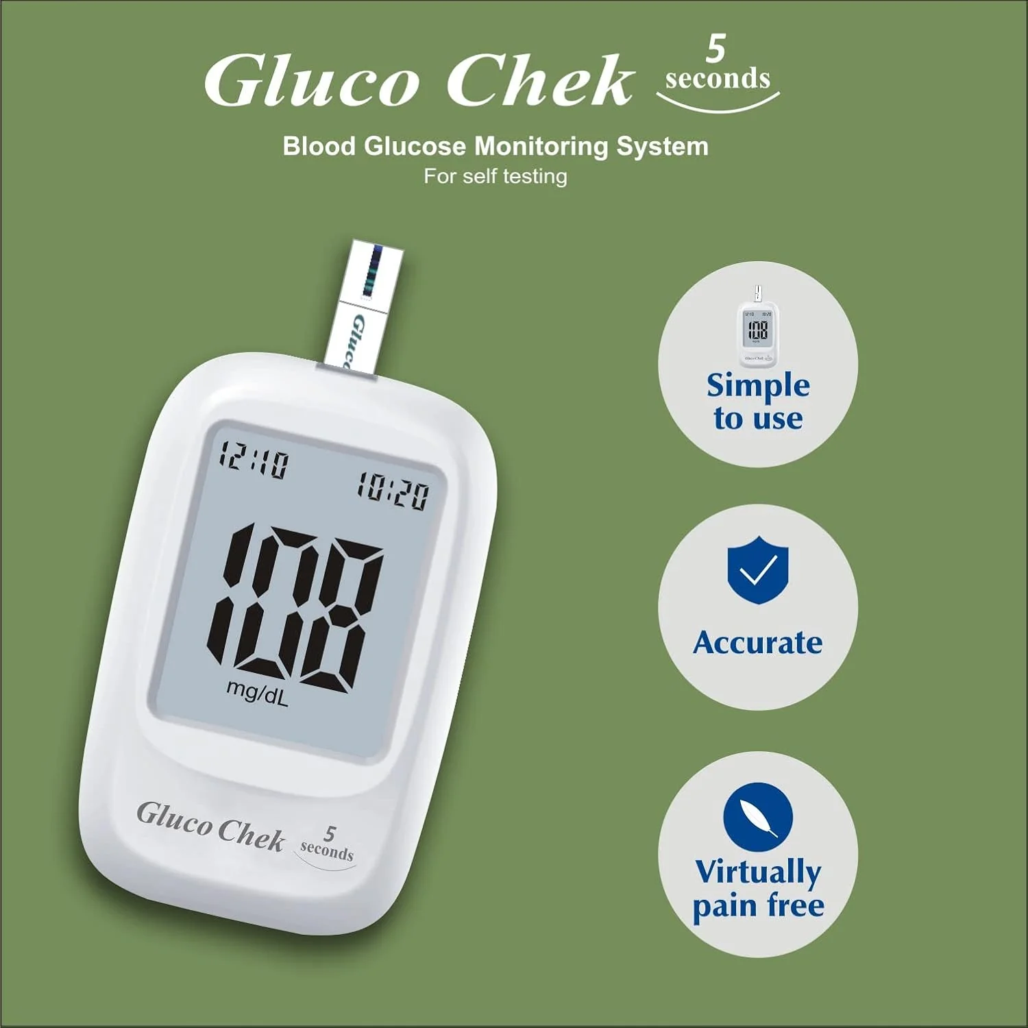 Aspen Gluco Chek 5 Sec. Blood Glucose Glucometer Test Strips - 100 Strips (Only Strips, No Glucometer) - Image 3