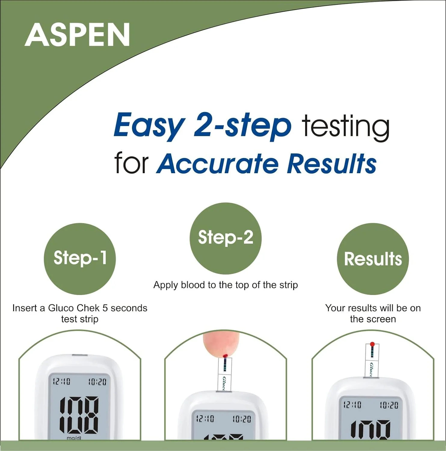 Aspen Gluco Chek 5 Sec. Blood Glucose Glucometer Test Strips - 100 Strips (Only Strips, No Glucometer) - Image 6
