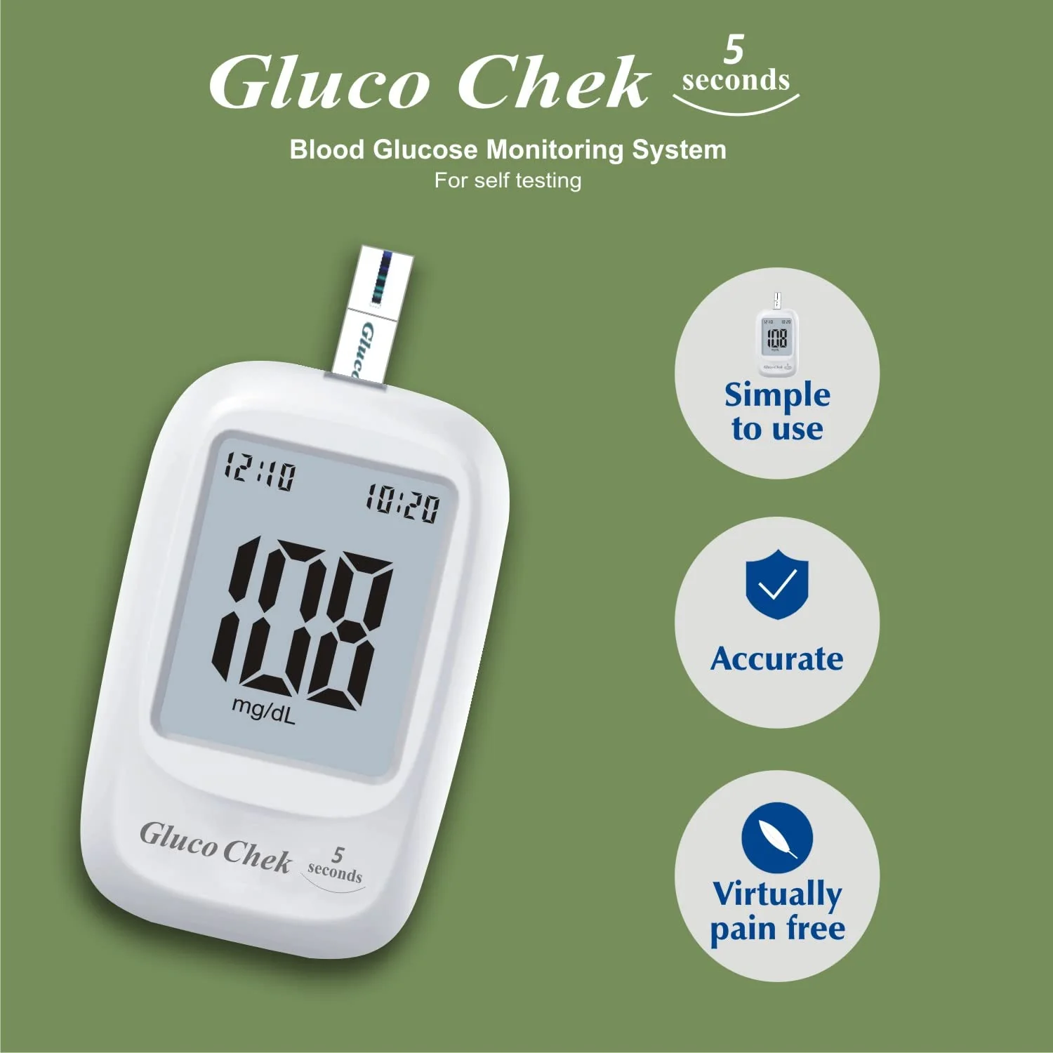 Aspen Gluco Chek 5 Sec Blood Glucose Glucometer Test Strips - 25 Strips (Only Strips, No Glucometer) - Image 3