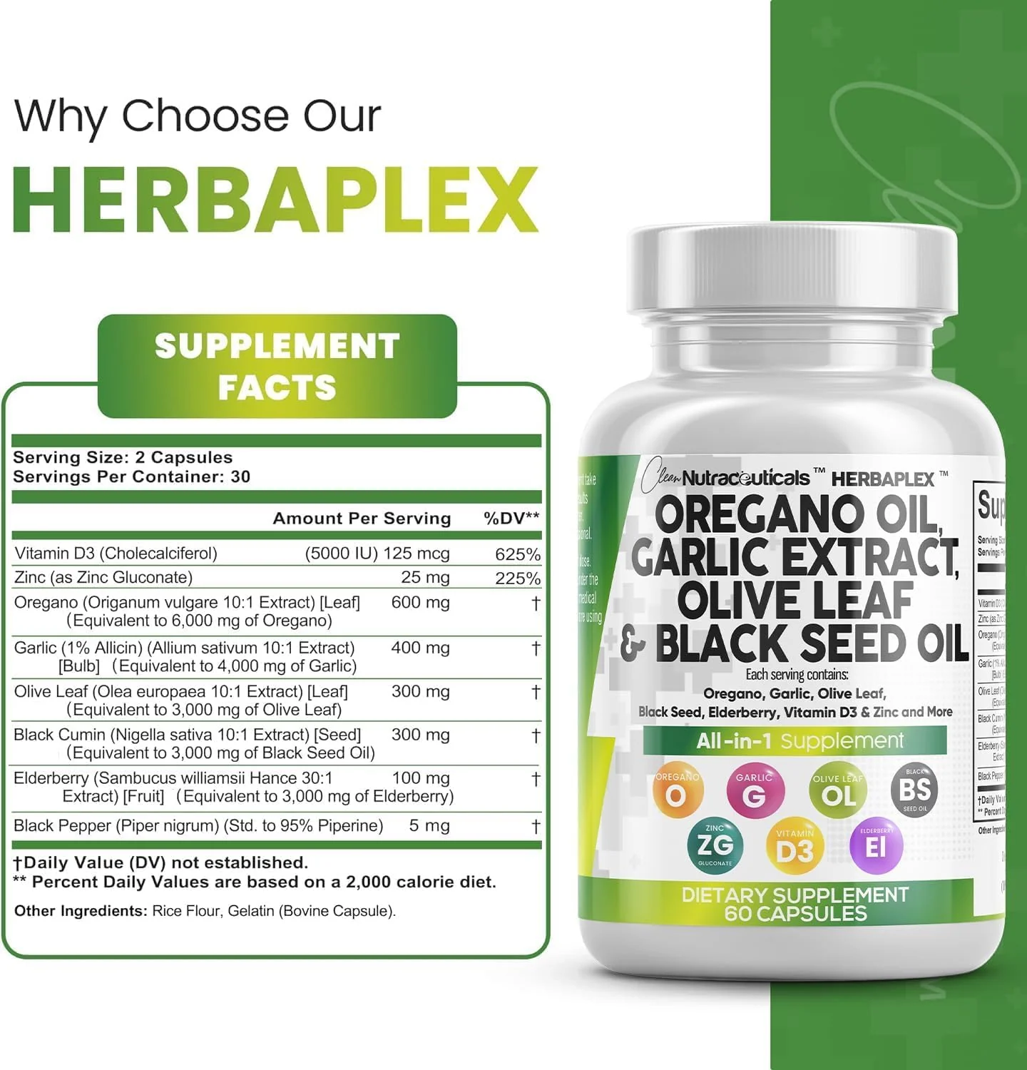 Athinika Nutrition Oregano Oil 6000mg Garlic Extract 4000mg Olive Leaf 3000mg Black Seed Oil 3000mg Immune Support & Digestive Health With Vitamin D3 & Zinc | 60 Capsules 100gm 0.2lbs - Image 4
