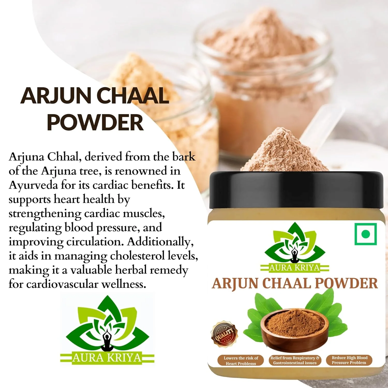 Aura Kriya Natural Arjun Ki Chaal Powder, Arjuna Bark, Arjun Chaal Tree, Ensure Premium Quality And Effectiveness | 100gm 0.2lbs Each Pack Of 5 - Image 4