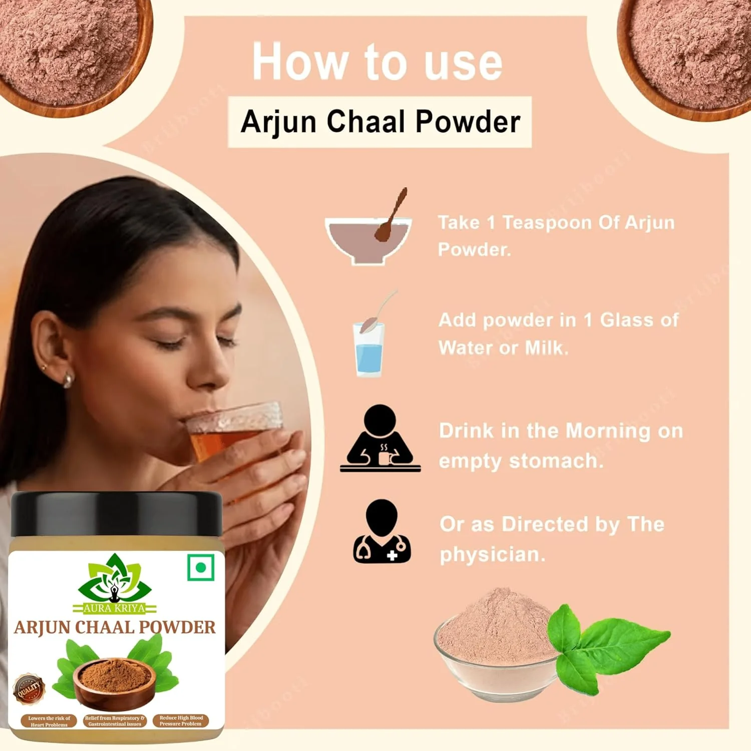 Aura Kriya Natural Arjun Ki Chaal Powder, Arjuna Bark, Arjun Chaal Tree, Ensure Premium Quality And Effectiveness | 100gm 0.2lbs Each Pack Of 5 - Image 5