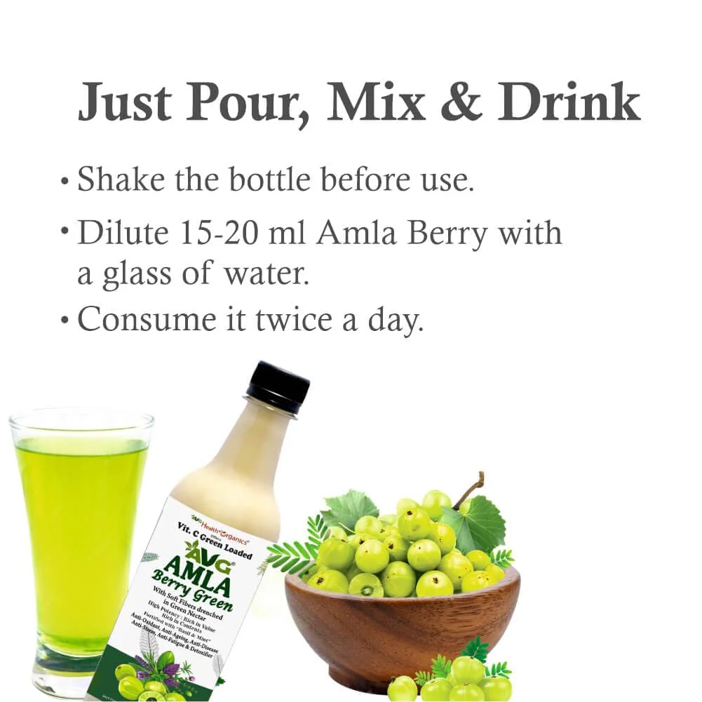 Avg Health Organics Amla Berry Green, Pulpy Amla Juice Suitable For Healthy Hair & Skin, Rich In Vitamin C, Immunity Booster, No Added Sugar | 1000ml 2.2lbs - Image 3