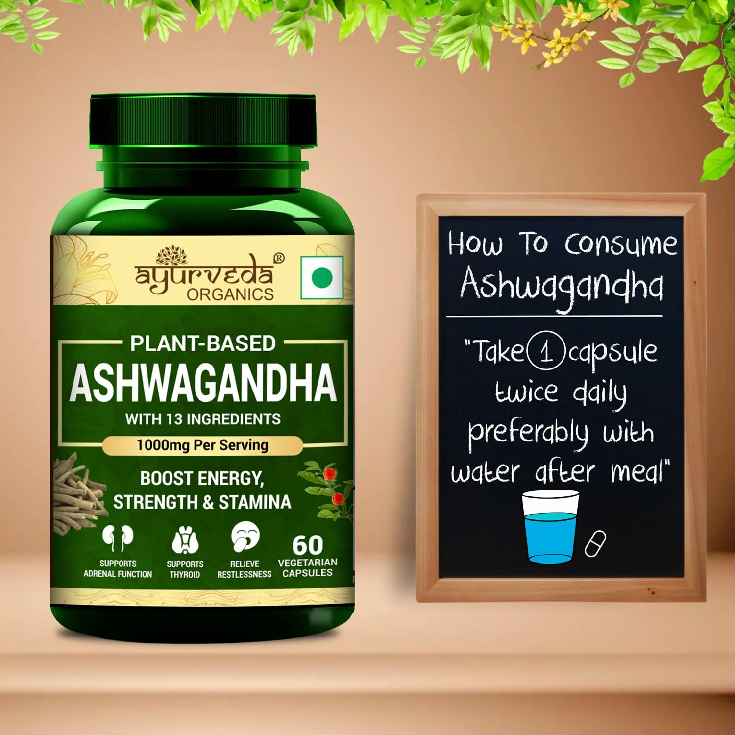 Ayurveda Organics Plant Based Ashwagandha Root Powder, 20 Ayurvedic Herbs Like Shilajit, Gokshura, Ashwagandha, Safed Musli & Saffron | 60 Vegetarian Capsules 100gm 0.2lbs - Image 4