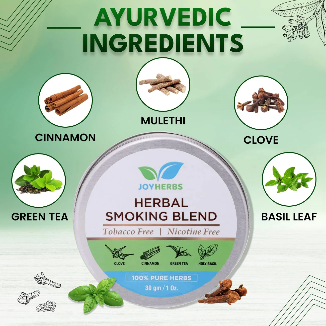 Ayurvedic & Organic Herbs Mix For Smoking | Handmade Wooden Smoking Pipe Accessories Kit - Tobacco & Nicotine Free 30g - Image 2