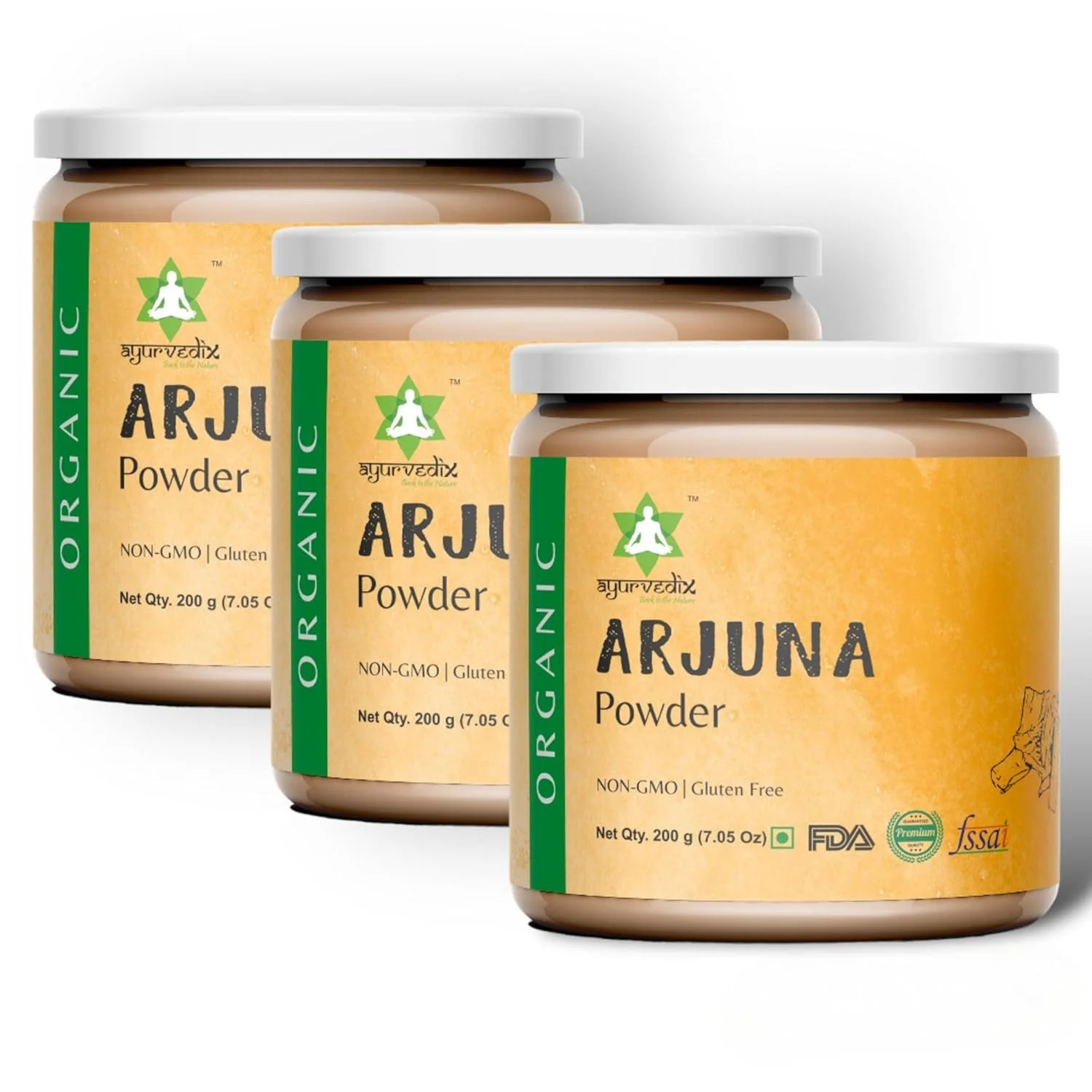 Ayurvedix Organic Arjun Ki Chaal Powder Terminalia Arjuna Bark Powder For Tea, For Healthy Living | 200gm 0.4lbs Each Pack Of 3