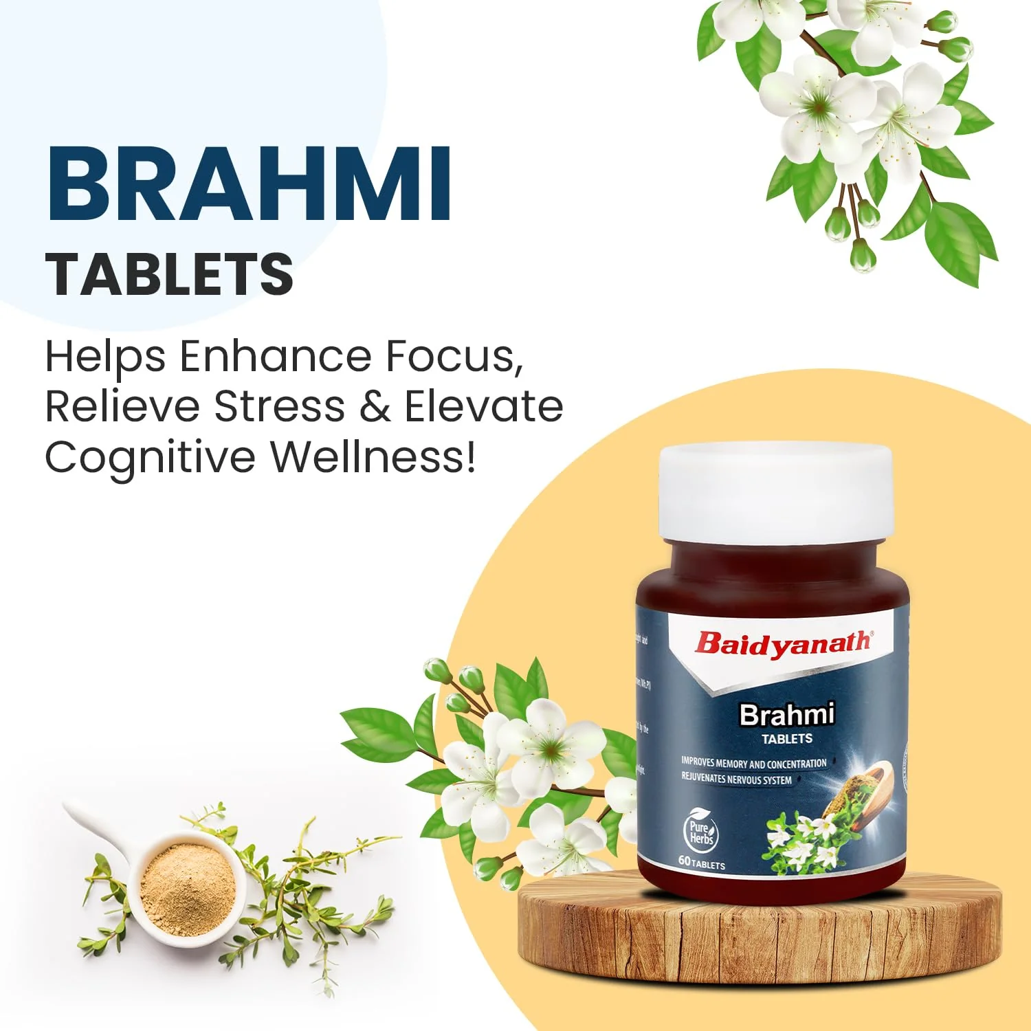 Baidyanath Brahmi Tablets Helps To Handle Life’s Daily Stress, Promotes Mind Relaxation | 60 Tablets 100gm 0.2lbs Each Pack Of 2 - Image 2