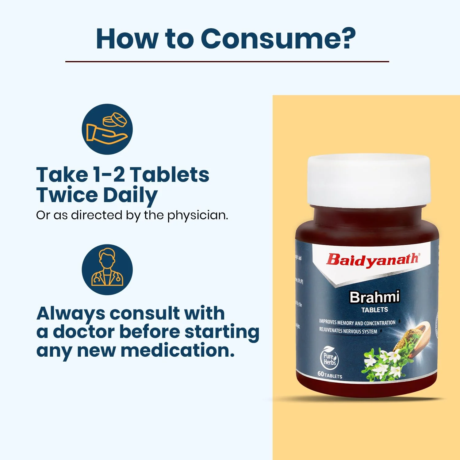 Baidyanath Brahmi Tablets Helps To Handle Life’s Daily Stress, Promotes Mind Relaxation | 60 Tablets 100gm 0.2lbs Each Pack Of 2 - Image 5